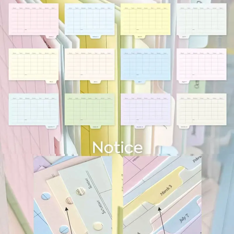 12Sheet A7 M5 Index Page Classification Refill Loose Leaf Notebook Handbook 5-Hole Spacer Separator Office Planner Accessories