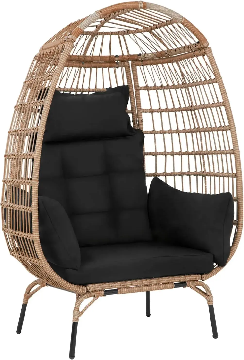 Oversized Indoor Outdoor Lounger Egg Chair for Patio, Backyard, Living Room w/ 4 Cushions and Stand, Steel Frame, Black