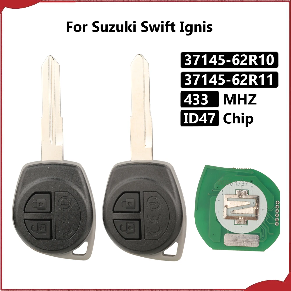 Jingyuqin New 433mhz FSK id47 Chip 2 Buttons Remote Car Key Flip Fob Control For Suzuki Swift Ignis 37145-62R10/37145-62R11