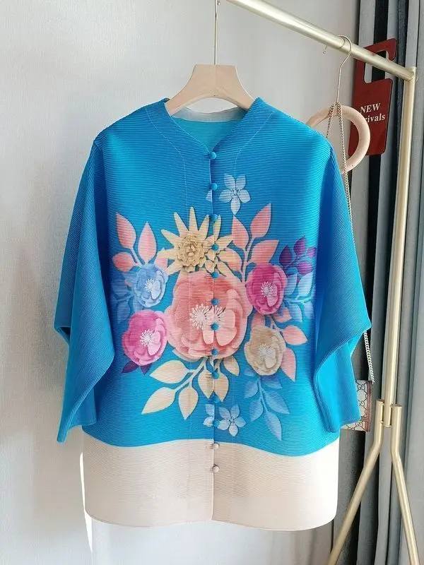 2023 Fashion Pleated Shirt Women's New Elegant Flower Print Loose Size  shirts for women  tops women shirt