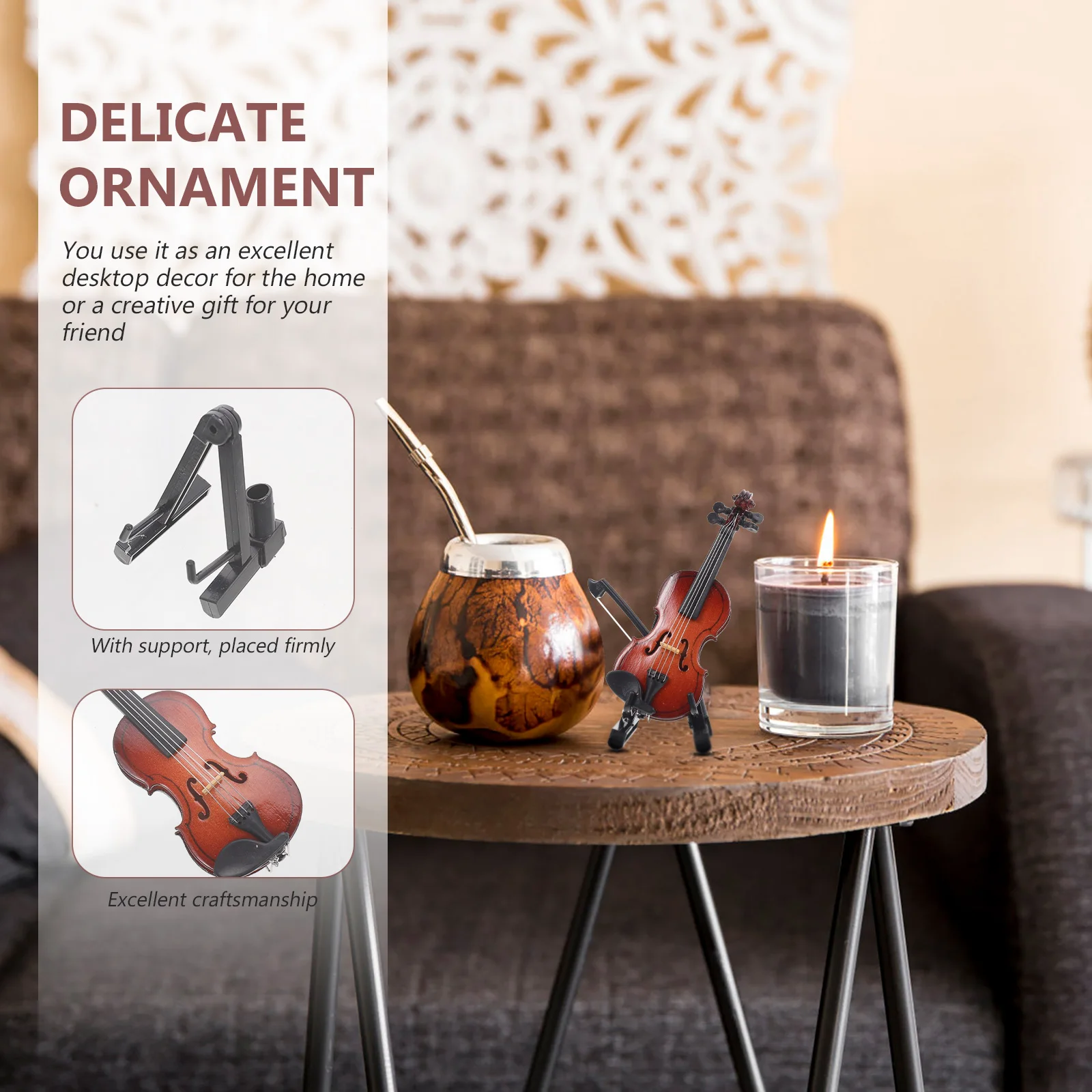 

1Set Realistic Miniature Violin Adornment Wood Small Desktop Violin Decor Photo Prop Romantic Home Accent Photo Props