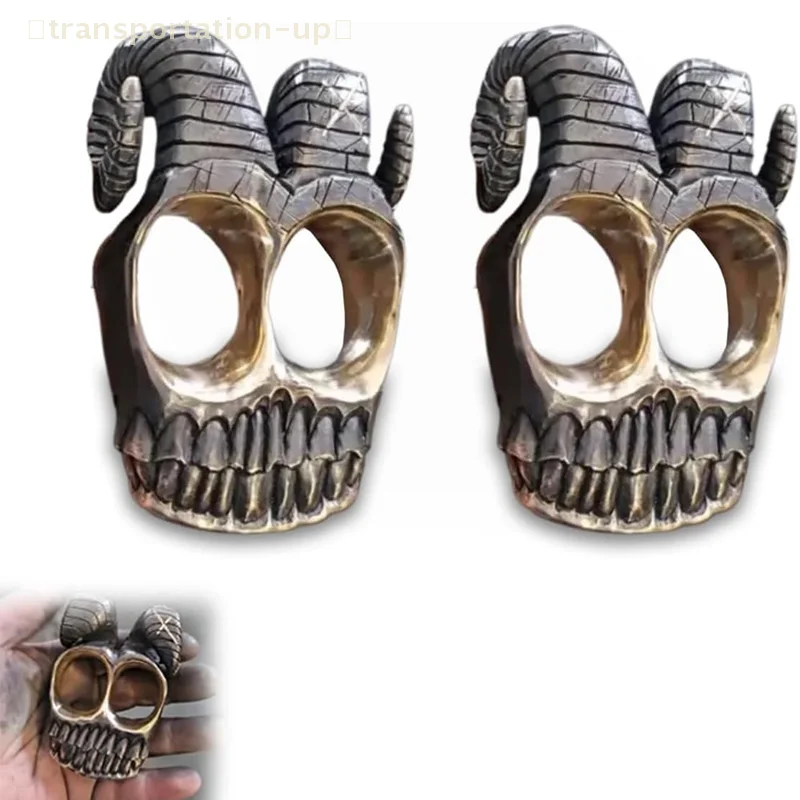 [NN]Handmade Ram Horn Skull Knuckles Vintage Ram Horn Punk Finger Skeleton Ring Gothic Full Finger Double Loop Ram Horn Rings