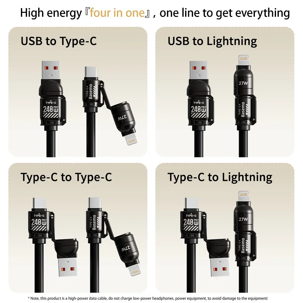 Beimo Super Fast Charging Car Spring Data Cable Four in One Suitable for Huawei Apple 16p