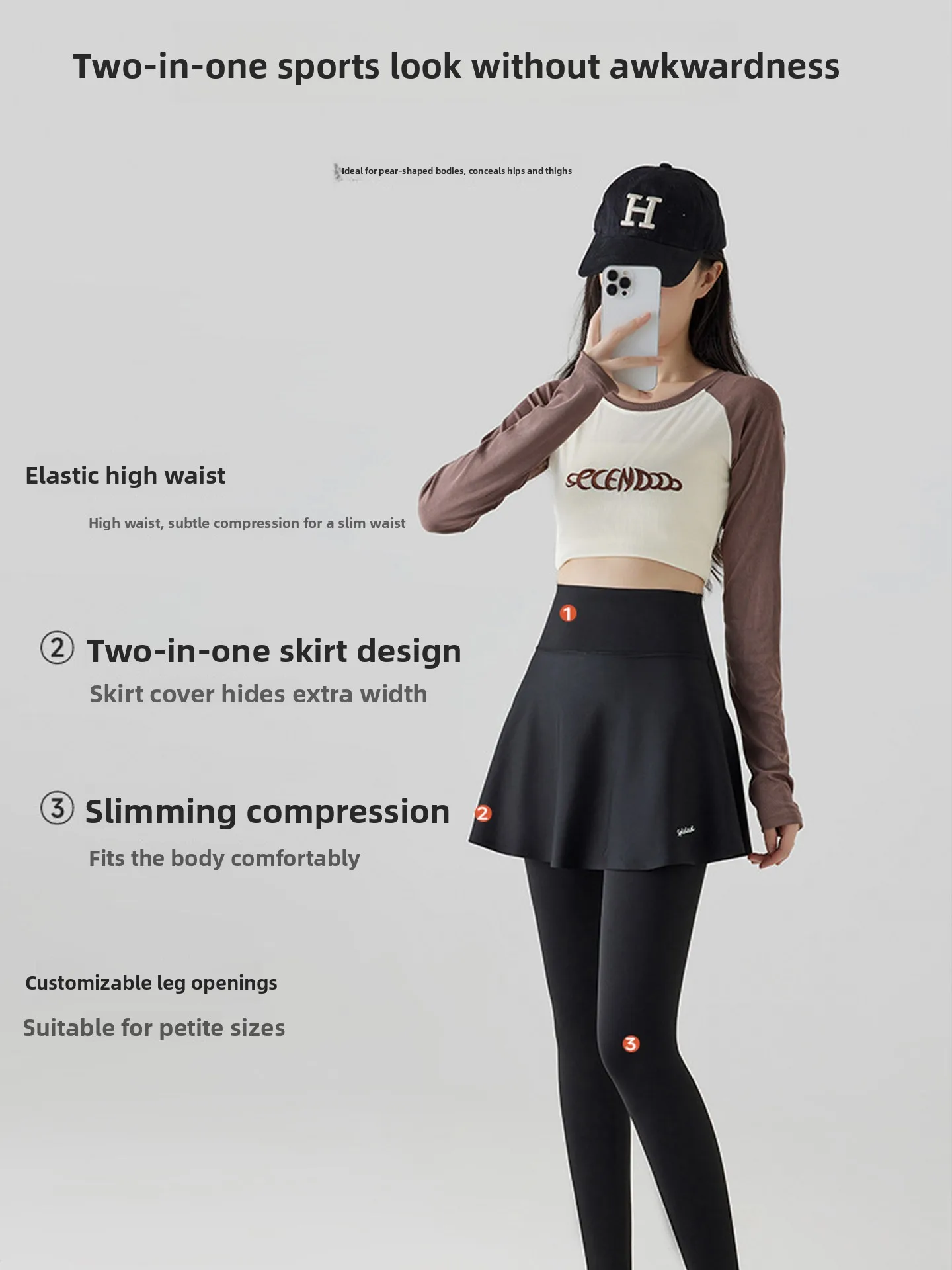 하이웨이스트 얇은 요가 스커트 팬츠 여성용 피트니스 댄스 롱 슬리브 페이크 투피스 통기성 신축성 바지