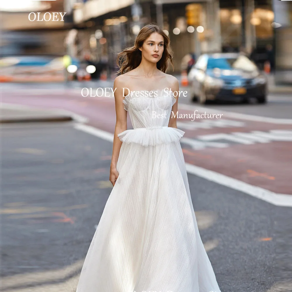 

OLOEY Modern A Line Wedding Dresses Vestidos de noiva Sweetheart Soft Tulle Floor Length Bridal Gowns Robe de mariage