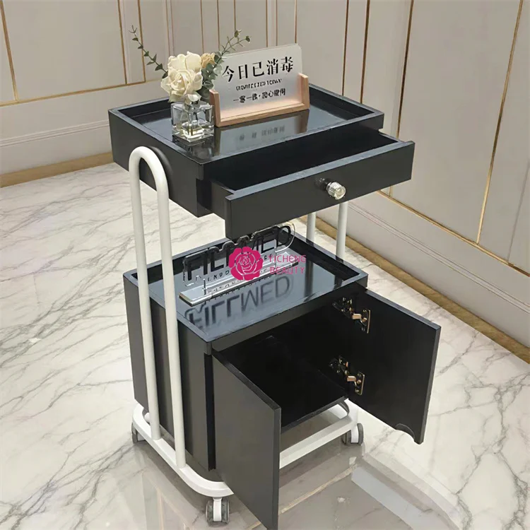 Yicheng Beauty Wholesale Beauty Tools Collecting Salon Trolley Rolling Multi-function Beauty Trolleys Cart with Double Storage