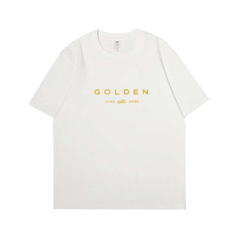 JungKook Gold Short sleeved Men\'s Aesthetic Standing by Your Side Short sleeved Cotton Album Letter Print Gold Short sleeved