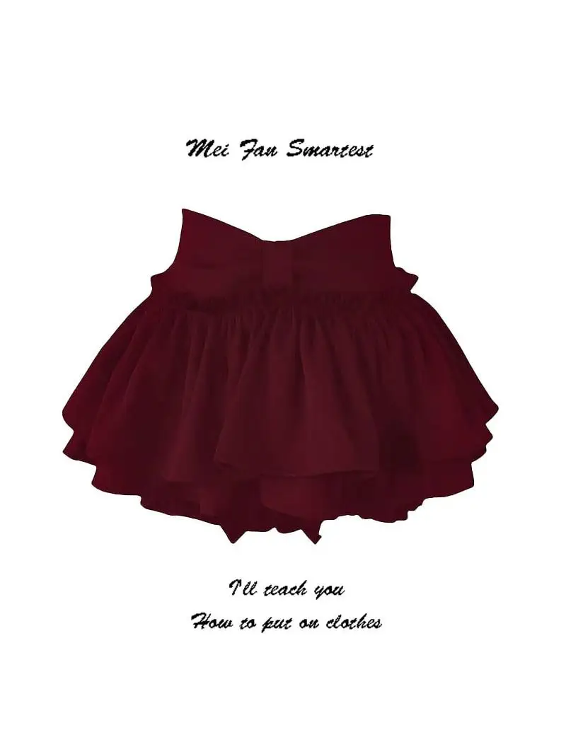 Spicy Girl Pure Desire Wine Red Puffy Half Skirt Women's Summer New Ballet Style Small Size A-Line Cake Short Skirt