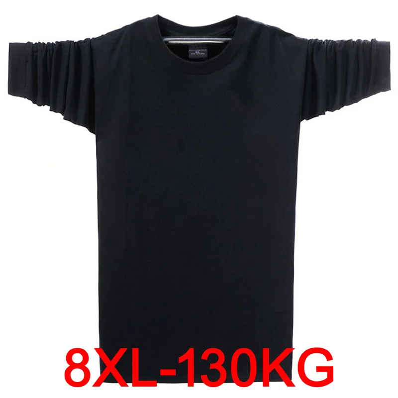 Autumn and winter men's T-shirt long-sleeved green black casual large size 6XL 7XL 8XL loose solid color t-shirt thin section co