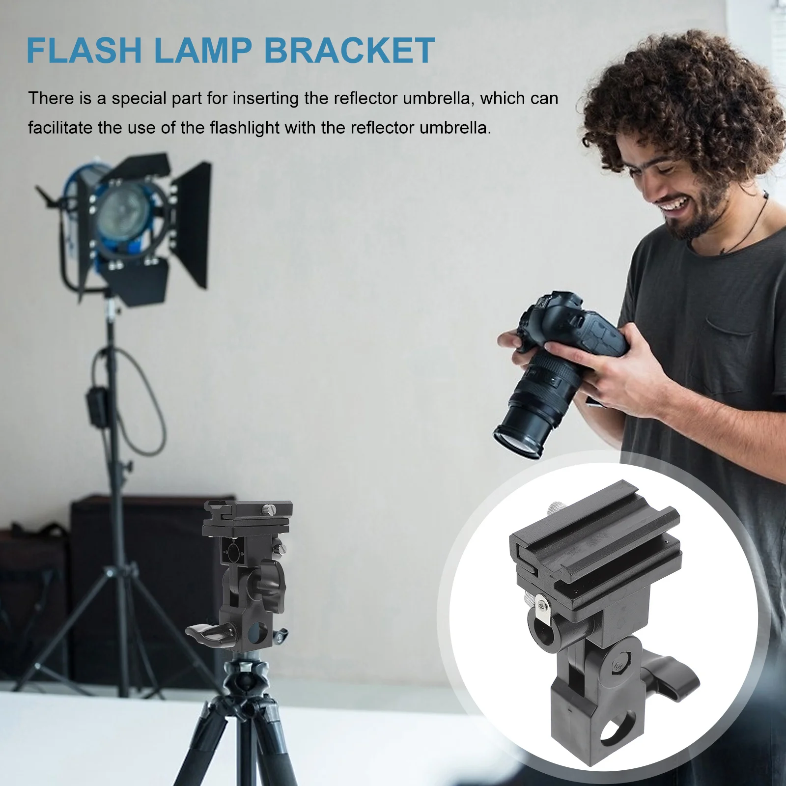 

Premium Flash Light Bracket with Swivel Holder Compatible with All Light Stands and Reflectors Flash Stand Umbrella Clamp