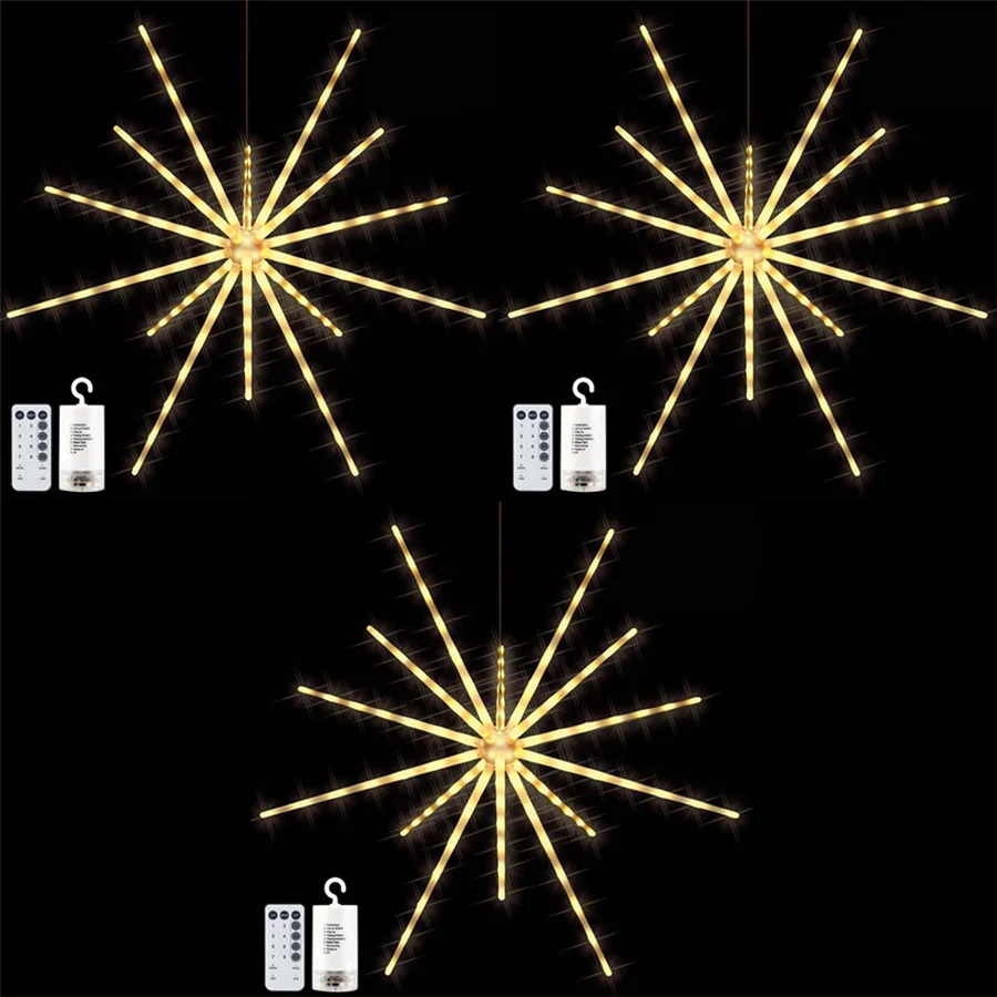 2024 New Year Christmas Decoration String Lights Outdoor 112LEDs Exploding Star Firework Fairy Garland Lights for Party Garden
