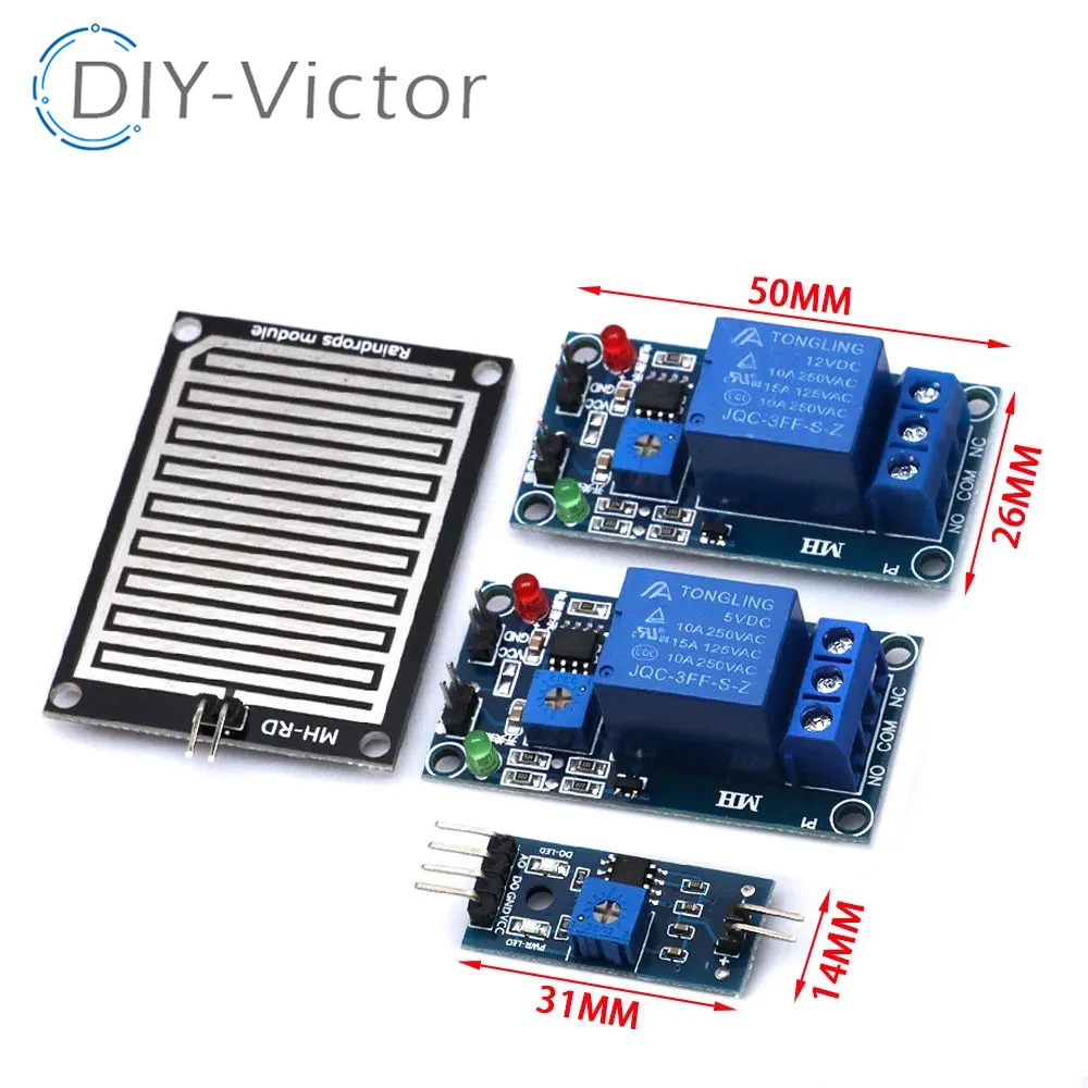 Snow Raindrops Detection Sensor Module Weather Humidity Detection DC 5V 12VRelay Control Module Rain Water Sensor Module