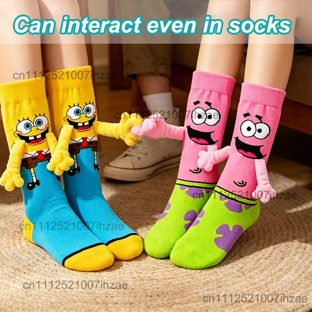 3D Yellow Sponge Series Socks Interactive Small Hands Interesting Cartoon Soft High Elasticity Cotton Socks Daily Wear Cosplay