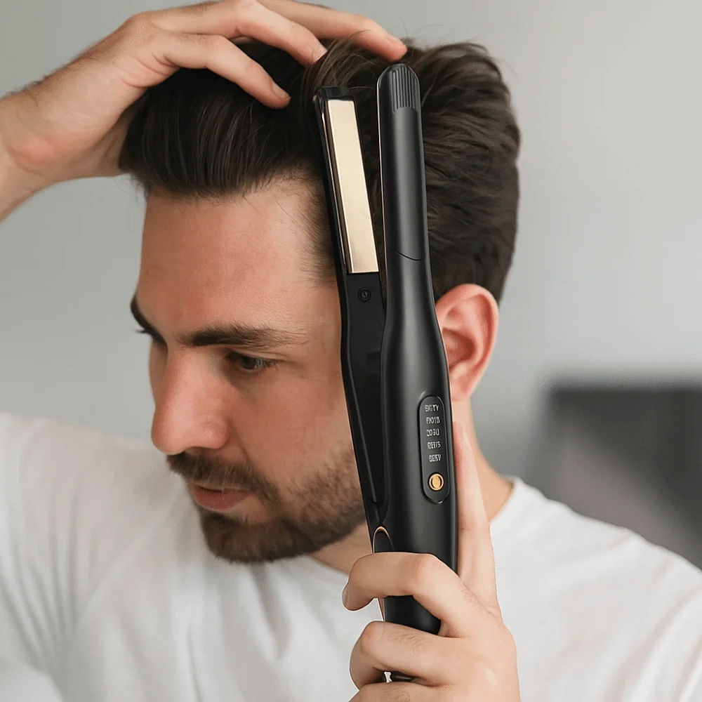 

Non-slip Handle 2 in 1 Hair Straightener Plastic Casing Auto Power-off Home Hair Curler Heat-proof Mini Curling Iron