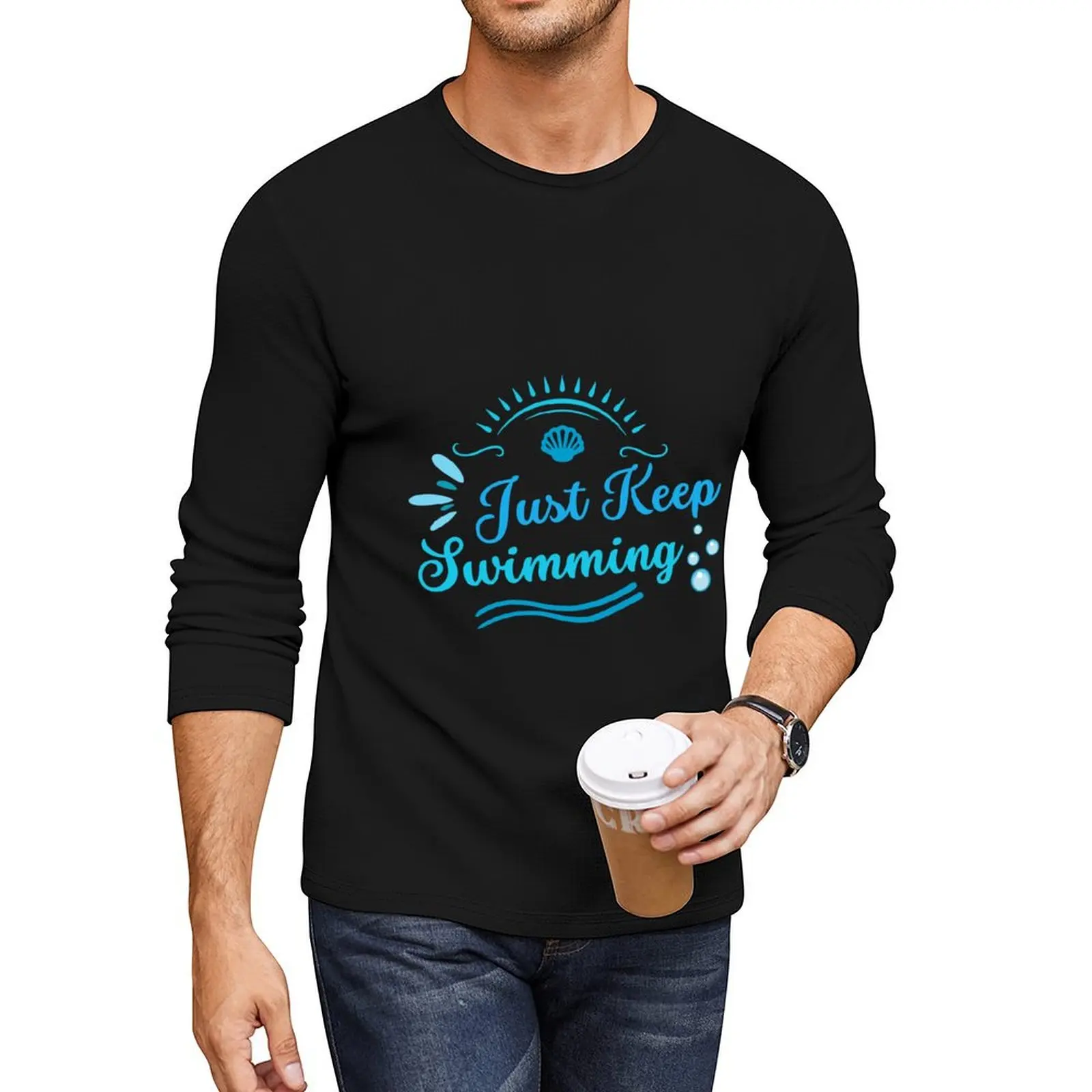 Just keep Swimming Swimmer Quote Summer Beach Long T-Shirt custom t shirt oversized t shirt cute tops mens tall t shirts