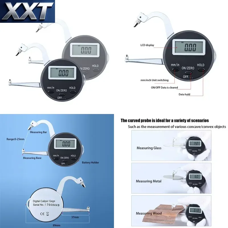 XXT Electronic Digital Display Thickness Gauge Suitable for Measuring Convex and Convex Articles Thickness Micrometer