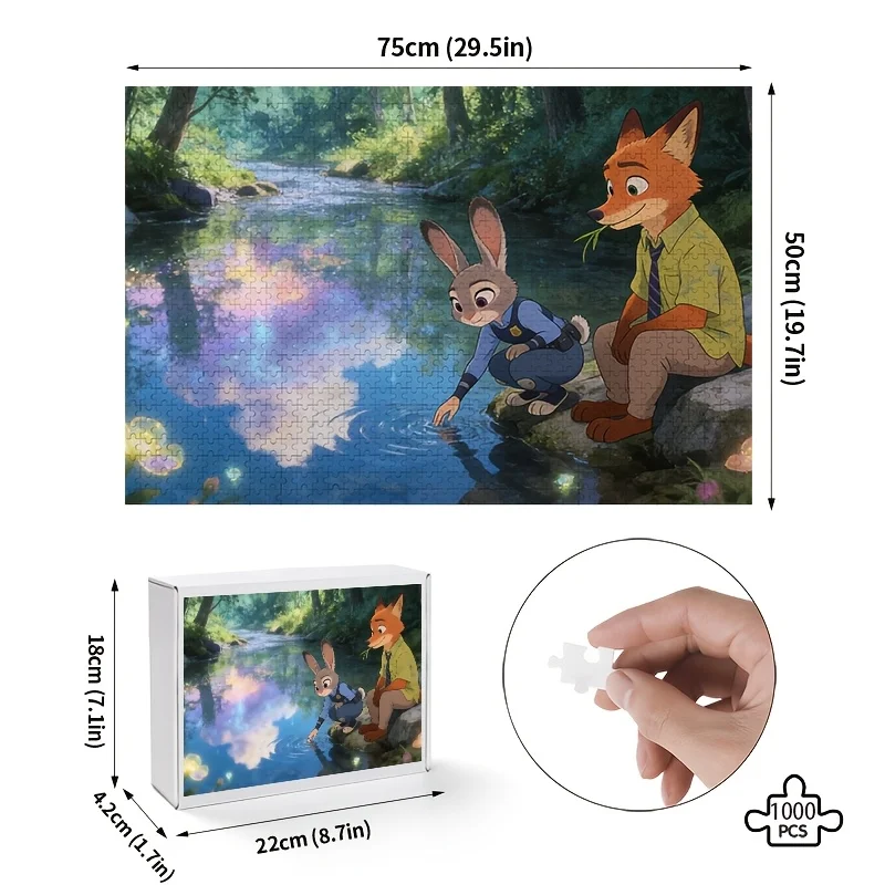 1000 stuks Disney Zootopia Judy Hopps en Nick Wild Poster Puzzel |   Hoge moeilijkheidsgraad, hersenkraker voor volwassenen, creatief cadeau voor geboorte