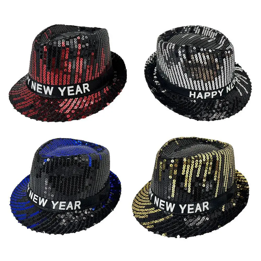 Sequin Jazz Hat Happy New Year Shiny Sequined Glitter Hat For Men Women Stage Dance Performance Party Happy New Year Dancing Hat