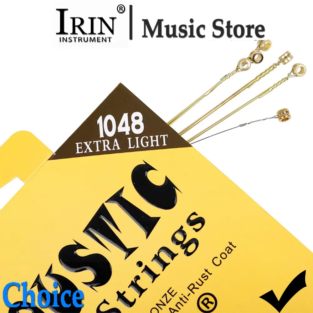 IRIN A340 Acoustic Guitar Strings Hex Alloy Phosphor Bronze Wound PVD Coated Gold Ball End 6 Pack Strings Instrumen Accessory