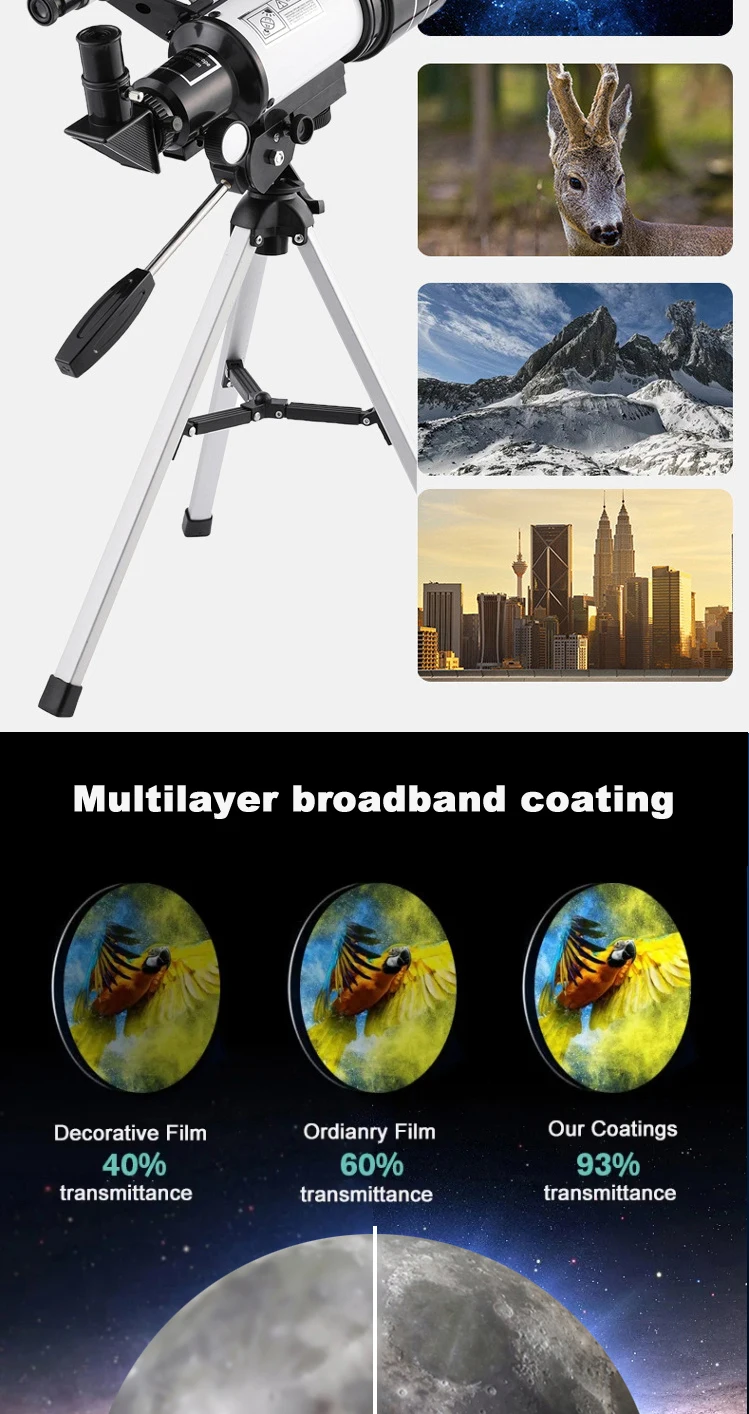 CAOX Professionelles Astronomisches Teleskop F30070 Monokular 150-facher Zoom HD Nachtsicht Mond- und Sternbeobachtung AZM70300 Sternenbeobachtung – Detail 5
