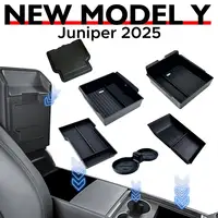 Para Tesla Nuevo Modelo Y 2026 Launch Juniper ABS con tapete antideslizante de silicona, caja de almacenamiento para consola y reposabrazos, y portavasos superior e inferior
