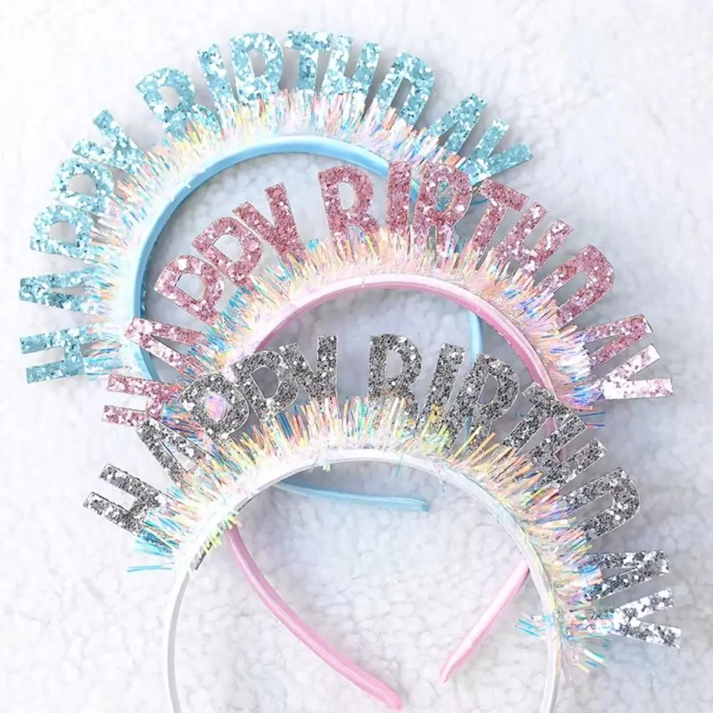 Korean Style Glitter HAPPY BIRTHDAY Sequin Headband Colorful Hair Accessories Birthday Headwear Women Hair Hoop Birthday Props