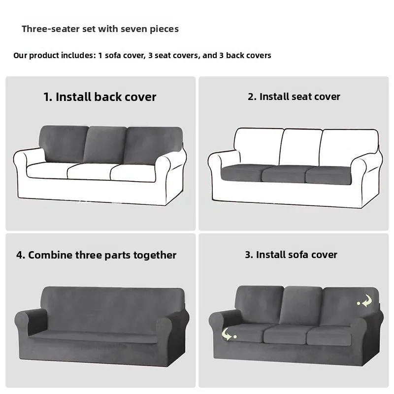 

Full-Coverage Elastic Silver Velvet Sofa Cover Pure Color Swan Velvet Detachable Multi-Piece Set Single Fold Chair Protec...