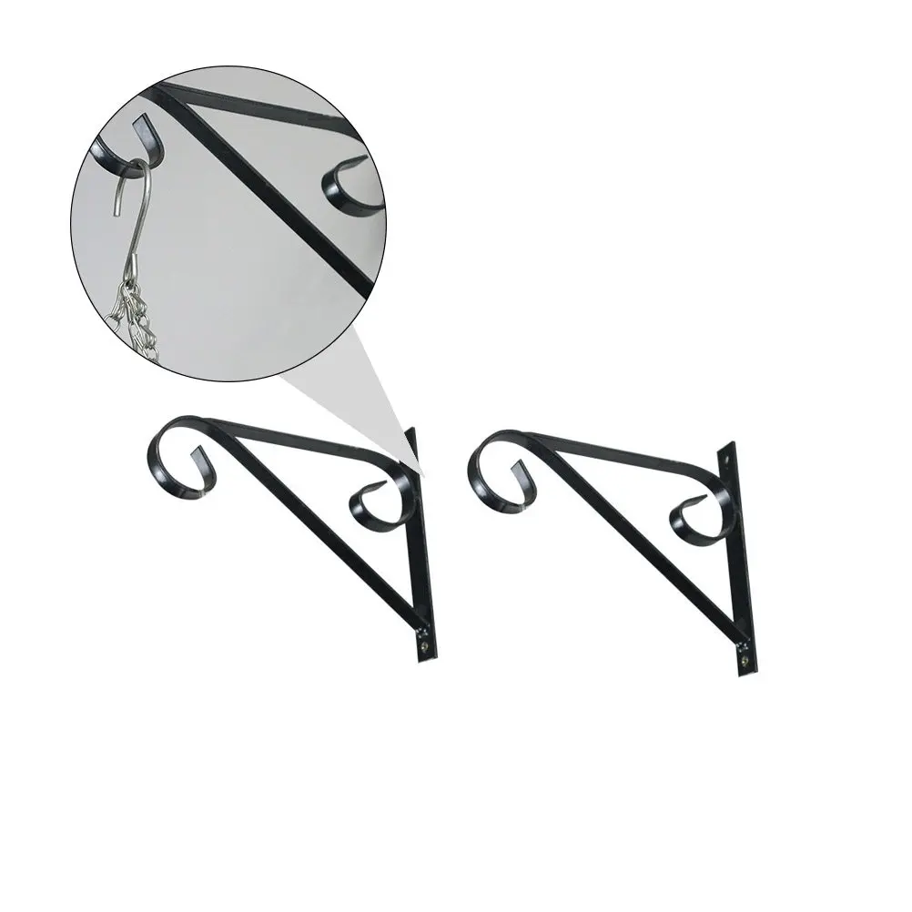 2Pcs Wall Mounted Flowerpot Hangers Black Iron Plant Brackets for Indoor Outdoor Hanging Plants Lanterns Bird Feeders