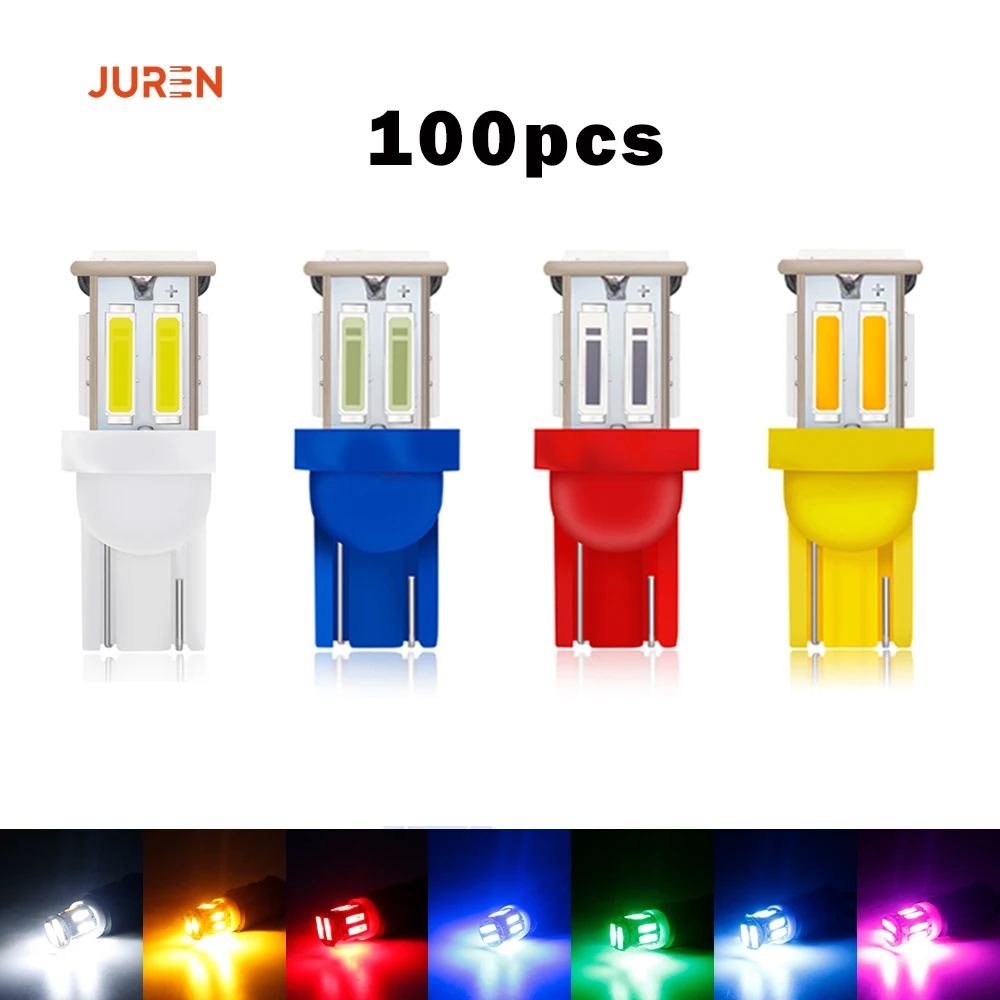

100pcs W5W Led 194 T10 Bulb Interior 7020 10smd Door Dome Reading Side Marker Signal Lamp License Plate Light
