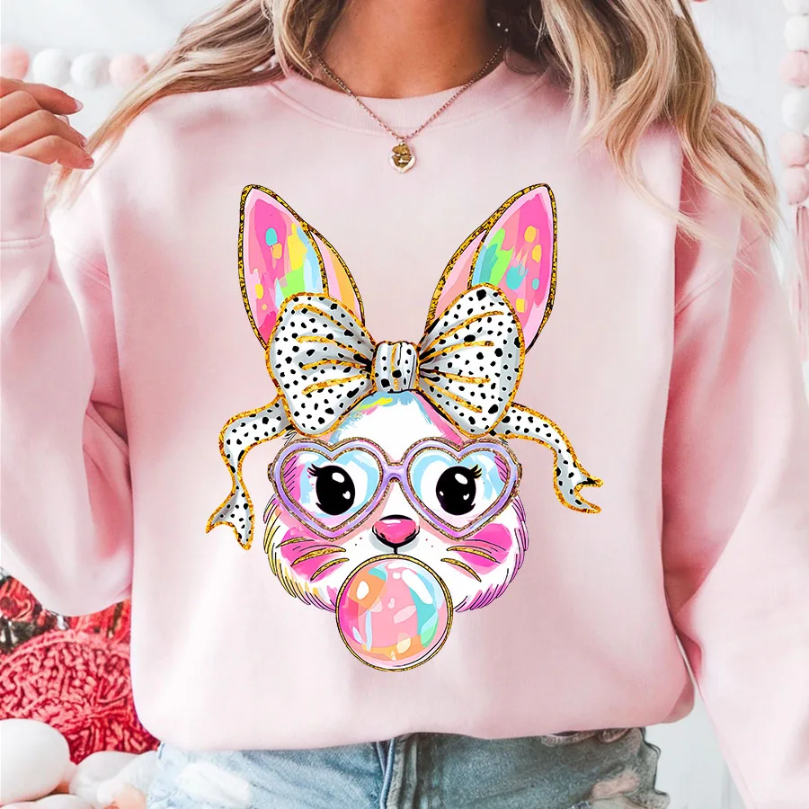 Happy Easter Bunny Bow DIY Vinyl Iron-On Heat Transfer Sticker Decal T-shirts Sweatshirts Bag Clothing Fabric Holiday Decor