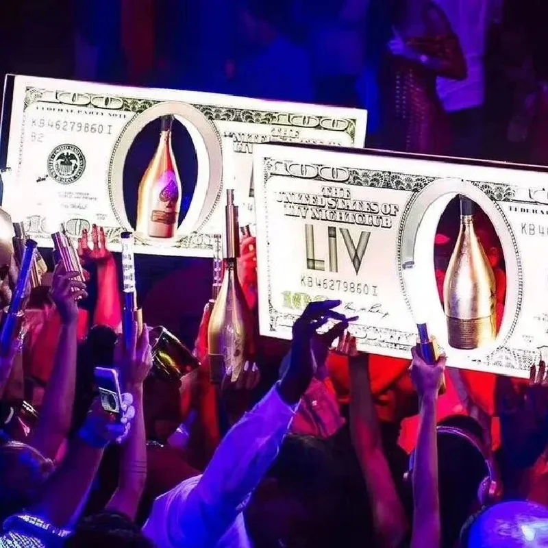 Custom Logo US Dollars 100 Bill Champagne service Bottle Presenter glorifier wine Carrier for nightclub bar lounge party events
