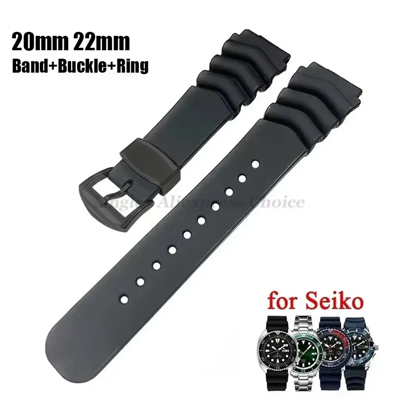 Silicone Strap+Metal Keeper Holder Ring Steel Clasp for Seiko for Prospex SPR009 SKX007/009 20mm 22mm Men Diver Sport Watch Band