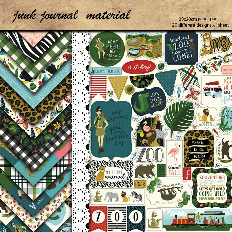 20 sztuk/paczka tropikalna dżungla materiał Planner śmieci dziennik Scrapbooking roślin Retro wzory zwierzęce duże rozmiary papieru rękodzieło