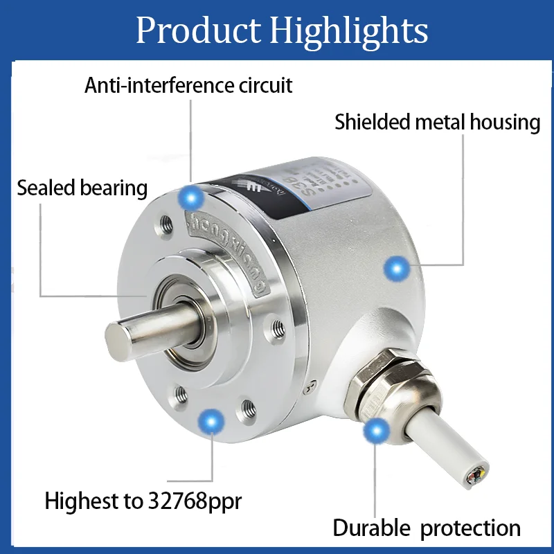 HENGXANG Incremental Optical Encoder Sensor S38 38mm Solid Shaft 65536PPR IP65 DC5V-30V Auto Control Square-Wave Output Fixed