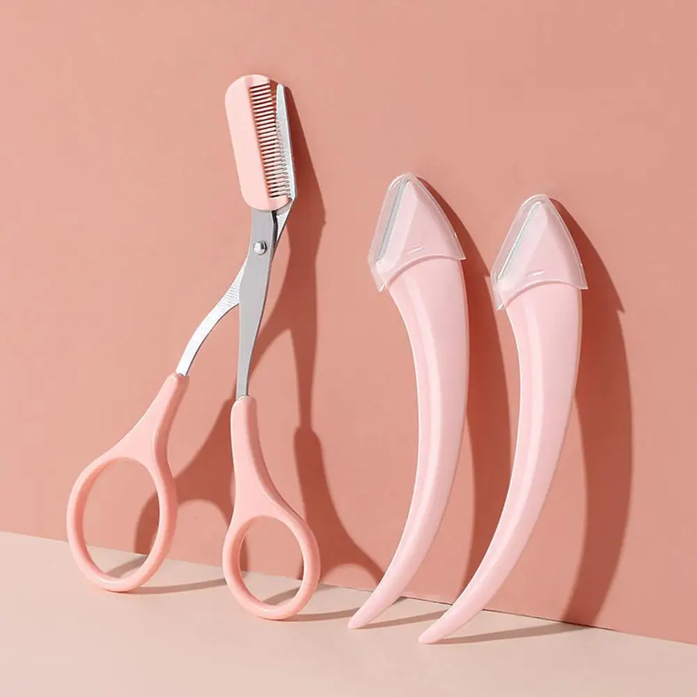 Professionelles Augenbrauen-Trimmer-Set Gebogener Augenbrauenrasierer & Augenbrauenschere mit Kamm Praktische Einfache Schönheitswerkzeuge für Anfänger