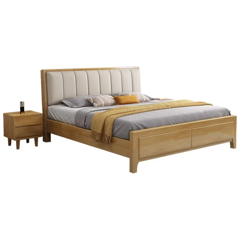 Nordic solid wood simple modern Japanese 1.5m double bed master frame storage bed large