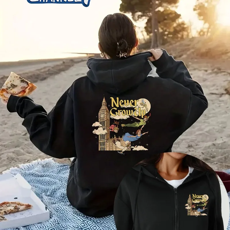 

Женская толстовка на молнии Disney Never Grows Up Peter Pan, осень/зима, новая повседневная свободная мужская и женская уличная одежда