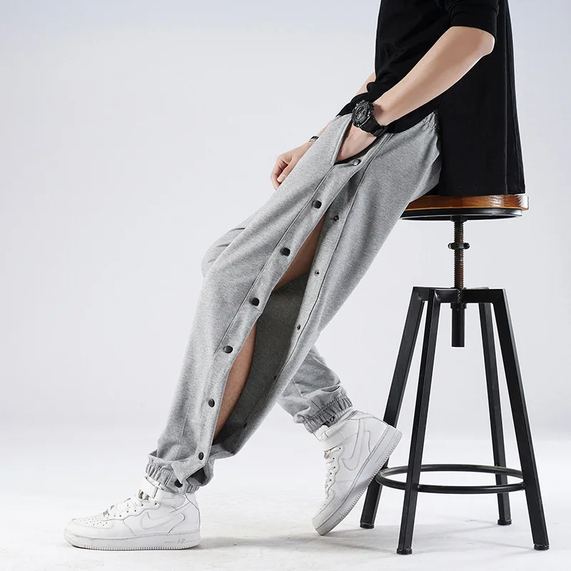 New Sports Pants Men's Basketball Training Full Open Button Pants Loose Plus Size Side Open Button Pants Men's