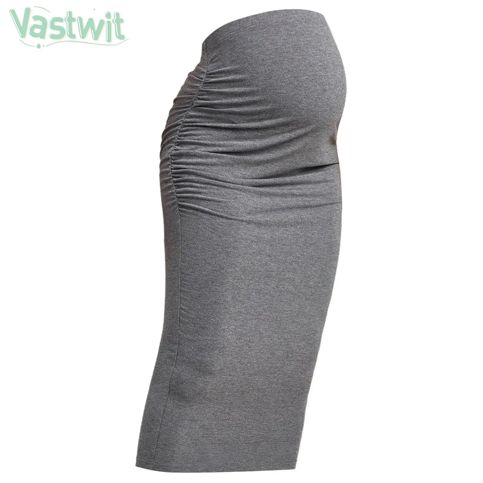 

Maternity Summer Casual Soft High Waist Skirt Stretchy Ruched Midi Pencil Wrap Bump Belly Calf Length Skirts for Daily Work Wear