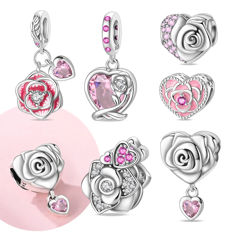 

925 Sterling Silver Cute Princess Beads&Love Colored Crown Castle Dangle Charm Fit DIY Bracelet Necklaces Girl's Gift Jewel