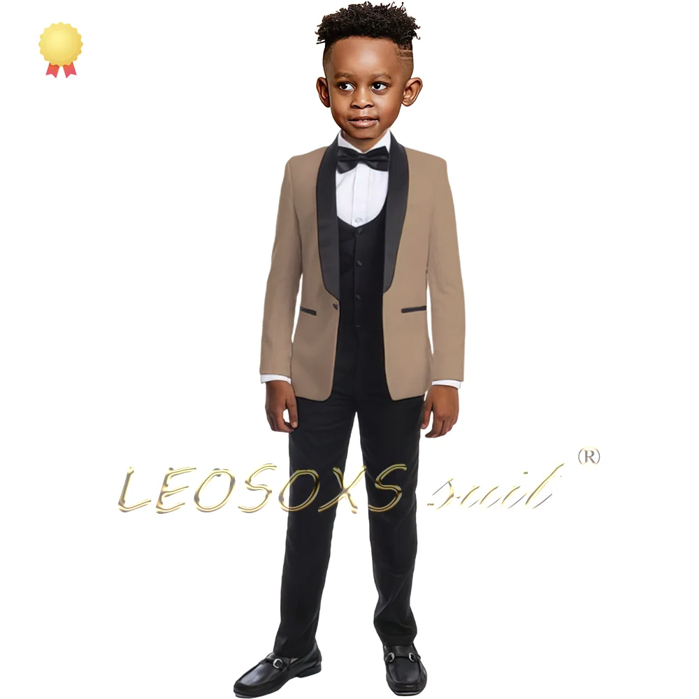 Boy's Wedding Suit 3-Piece Set (Mandarin Collar Jacket, Black Vest, and Trousers) - Customized Tailcoat for Children Ages 3-16