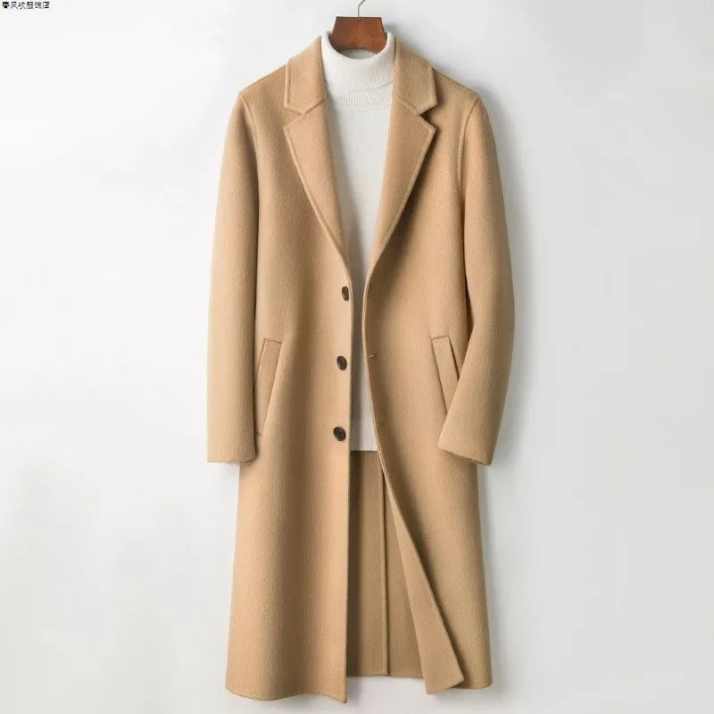 

Men's Winter Long Coat Knee Length Warm And Wwindproof Single Breasted Suit Collar Camel Color