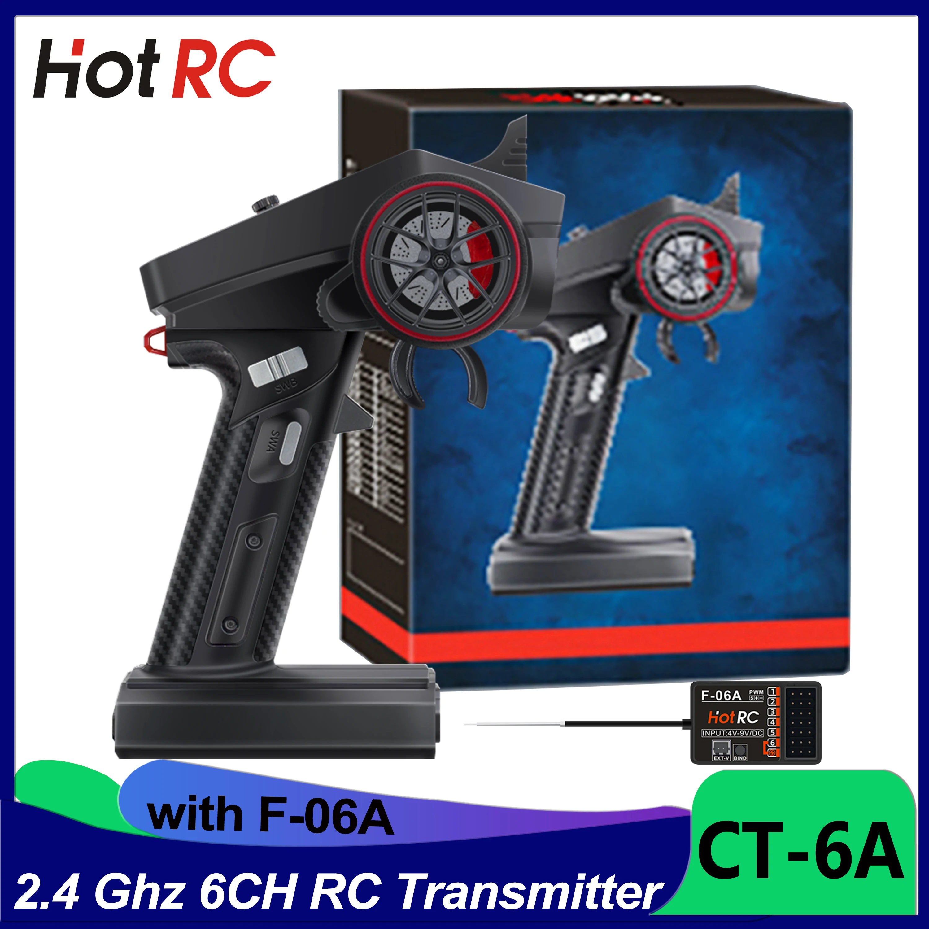 HOTRC-CT-6A de 2,4 GHz, 6 CANALES, transmisor de Radio de Control con una mano, distancia de 300m para coche de juguete RC, barco, Dron, piezas, el más nuevo