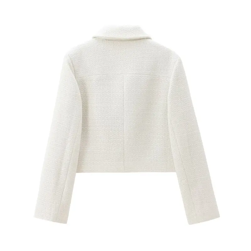 Conjunto de Moda Fena Outono 2024: Jaqueta Curta de Tweed com Gola Alta e Saia com Bolsos Simétricos