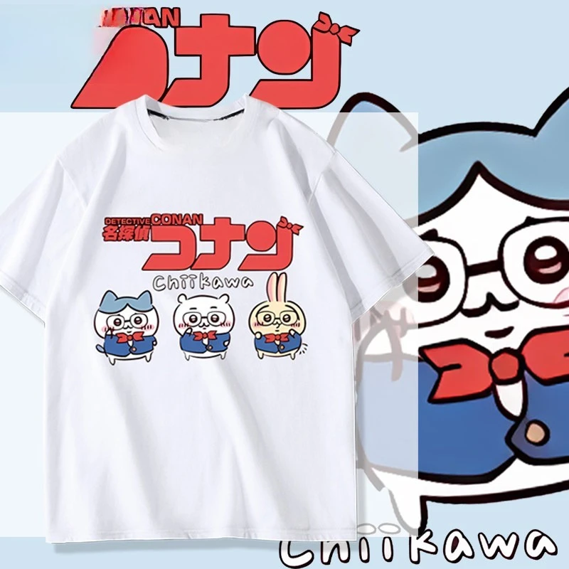 T-shirt en coton pur pour parents et enfants, collaboration Chiikawa Usachi Kudo Shinichi 2026, confortable, respirant, haute qualité, style Ins Y2k