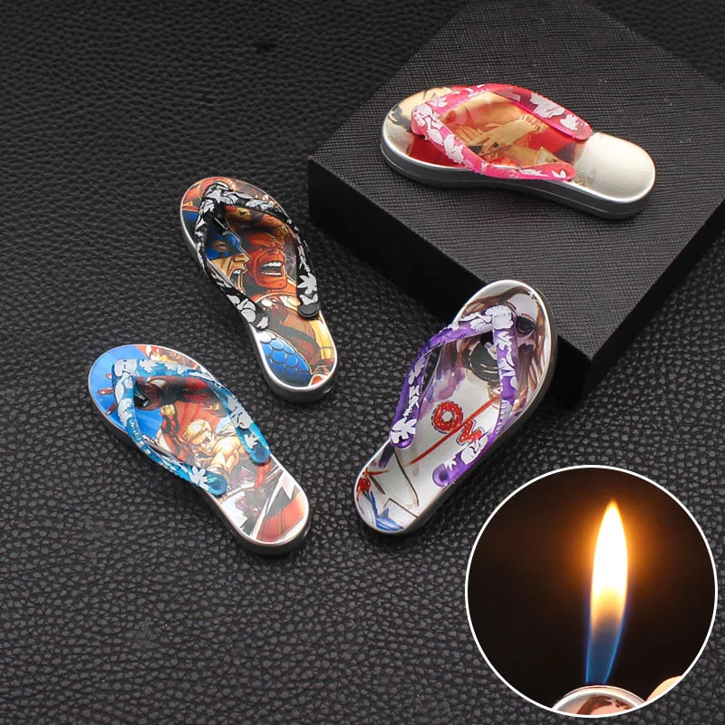 

New Cute Flip Flops Lighter Outdoor Mini Portable Butane Gas Inflatable Cartoon Open Flame Lighter Personalized Smoking Gift