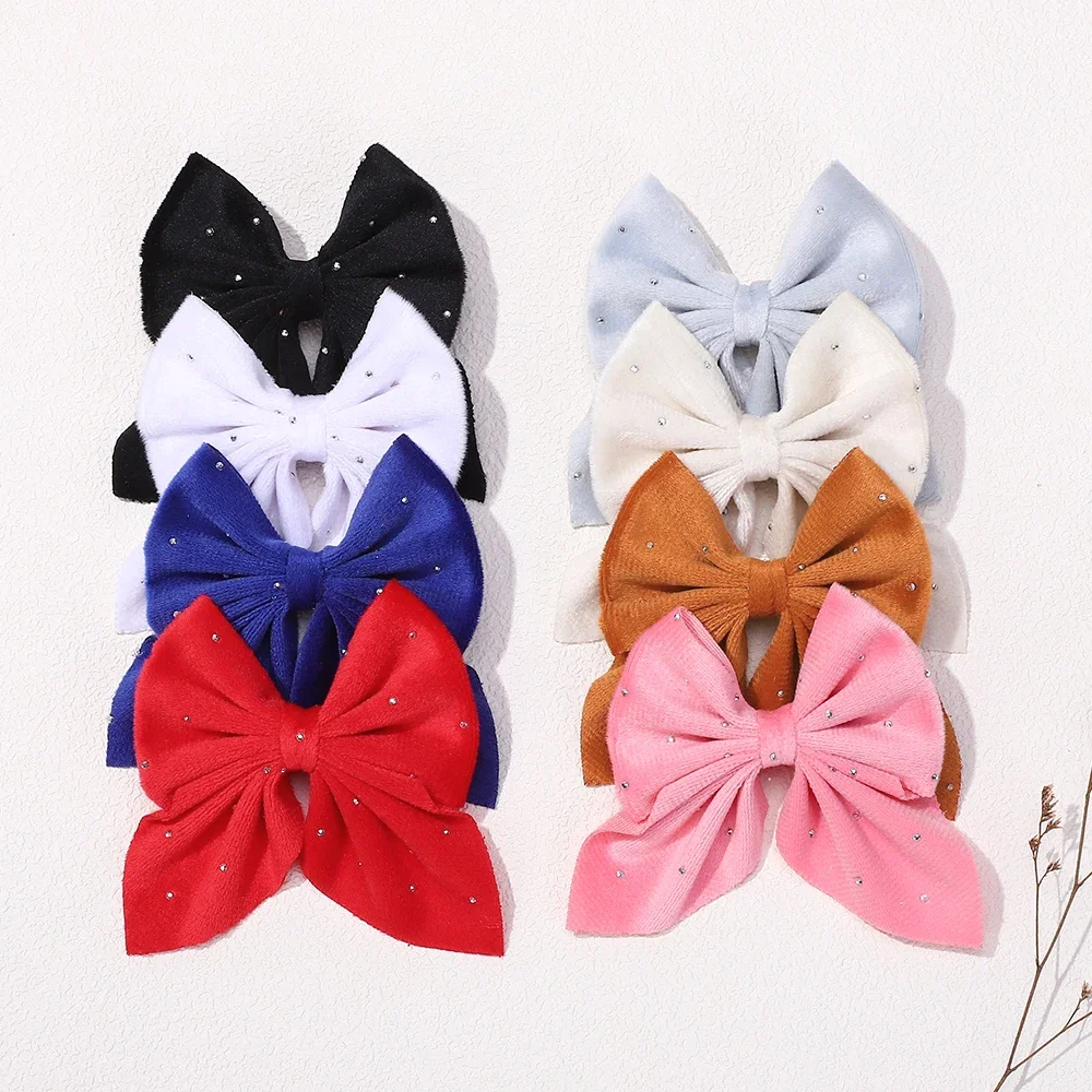 8 stks/set 3.1 ''Grote Fluwelen Strik Haarspelden voor Vrouwen Meisjes Zoete Strass Strik Haar Clips Hoofddeksels Haaraccessoires