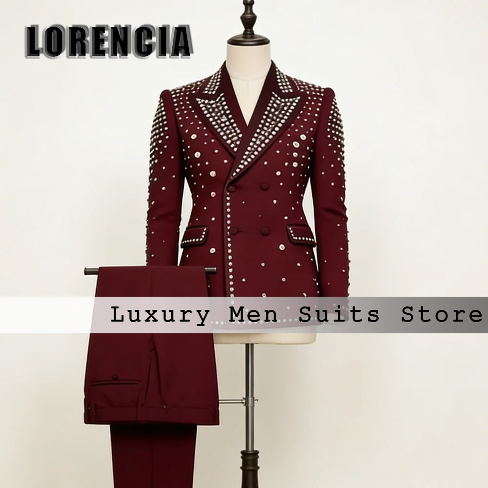 

Мужские костюмы с блестками и стразами, 2 предмета, двубортные смокинги, свадебные наряды для жениха, индивидуальный пошив, пиджак и брюки, свадебный костюм для женщин