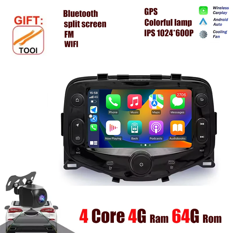 For Peugeot 108 Toyota Aygo Citroen C1 2016-2020 Android OS Carplay Auto Radio Multimedia Stereo Player 4G WiFi GPS Navigation