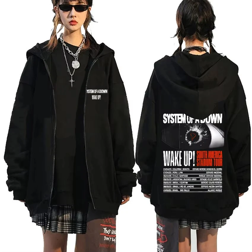 Rock Band System of A Down Wake Up South America Stadium Tour Reißverschluss-Hoodie Herbst Winter Übergroße Jacke aus 100 % Baumwolle mit Reißverschluss
